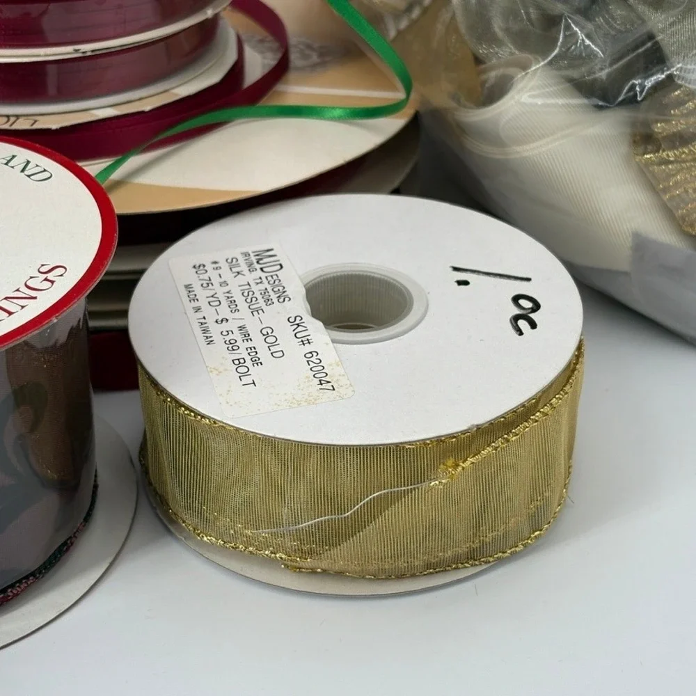 Christmas Ribbon Lot Vintage Offray Dillards Velvet Satin Metallic Spools